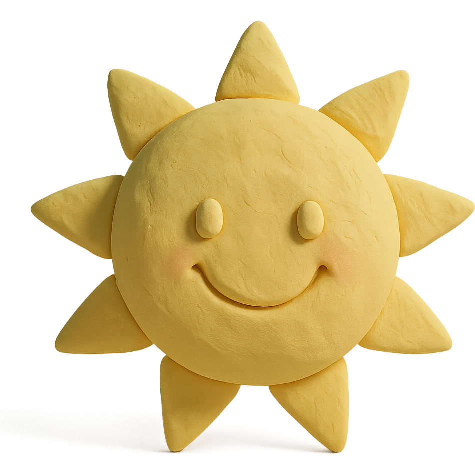 smiling sun with a face, pastel colors, claymation style, visible fingerprints, soft lighting emoji