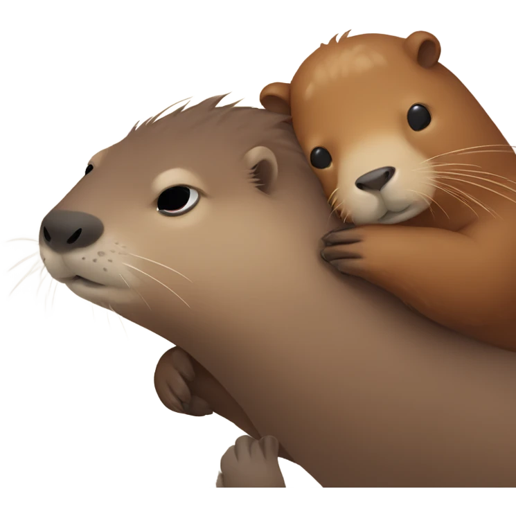 Detailed cute otter and capybara cuddling emoji