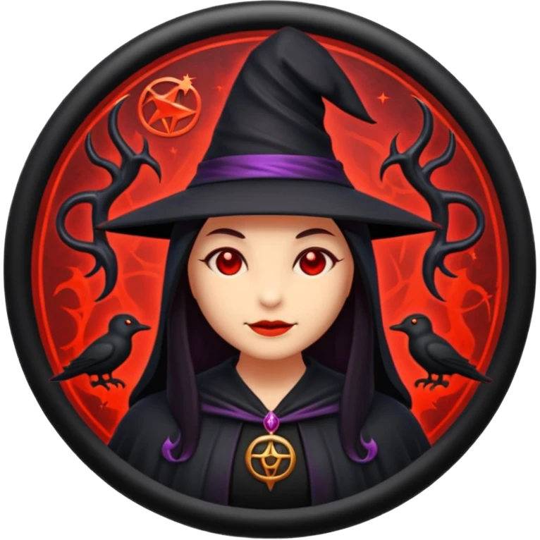 iOS emoji, dark fantasy magic seal, witch symbol, web pattern, red glow, minimal clean style emoji