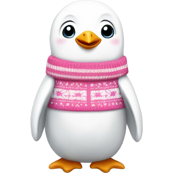 White penguin wearing a Christmas pink and white sweater  emoji