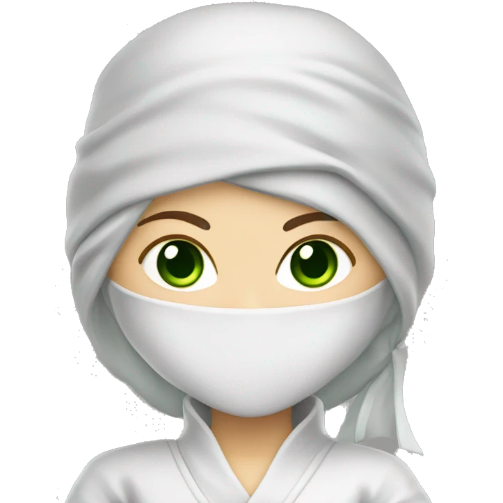White Female Ninja with Green Eyes with White clothing  emoji