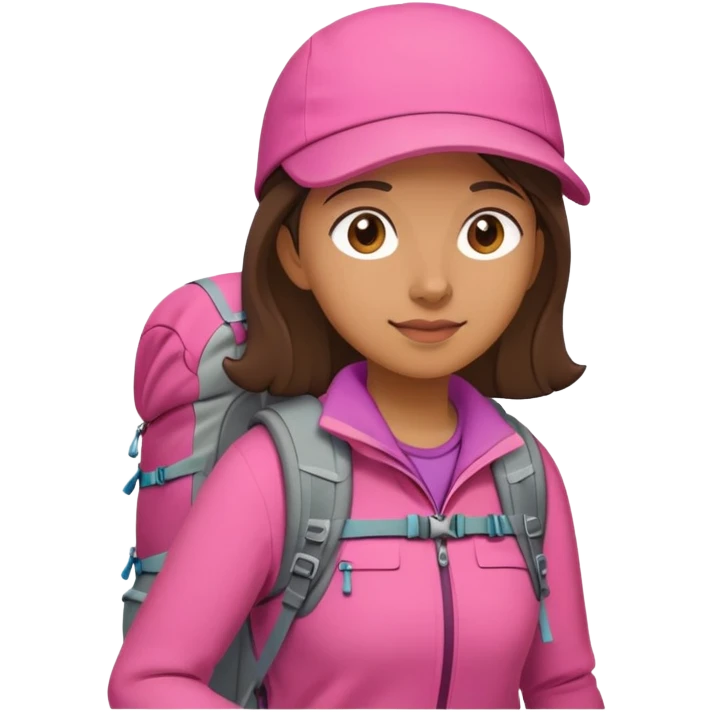 woman wearing pink clothes with hiking backpack emoji
