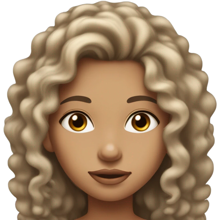 Long haired girl with 3c curls tan skin blue eyes clear skin and thick eyebrows and skinny and a tank top with collerbonws showing  emoji