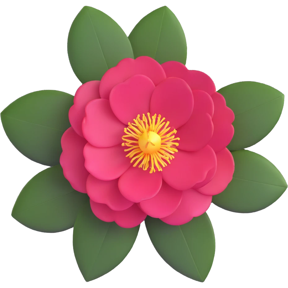 vibrant red Japanese camellia flower with golden center emoji