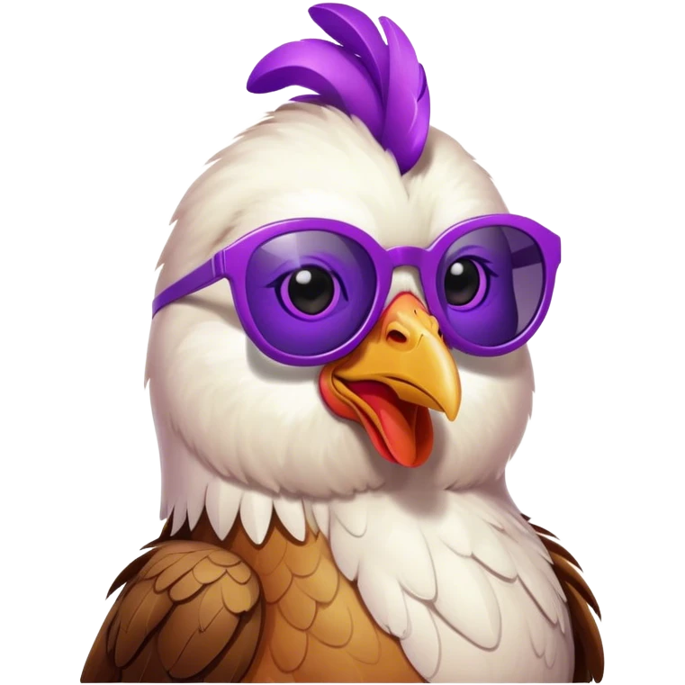 chicken with sunglasses and purple beak emoji