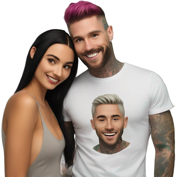 Photo Female model smiling at a very handsome tattooed man emoji
