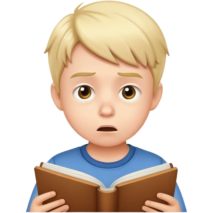 Kid reading and doing a confused face emoji