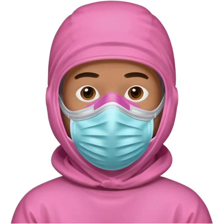 man in pink protection clothes with full-faced pink mask covered whole face emoji