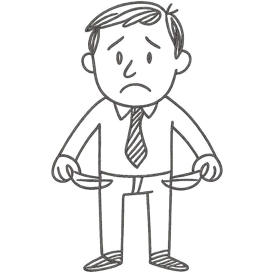 hand drawn sketch of a sad man with empty pockets emoji