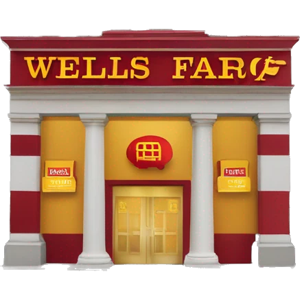 red and yellow bank building, wells fargo building emoji