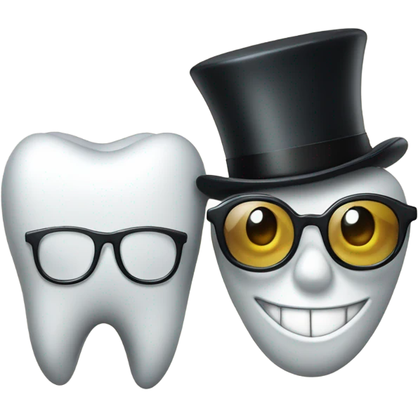 Tooth with glasses on and a top hat with also wearing a suit emoji