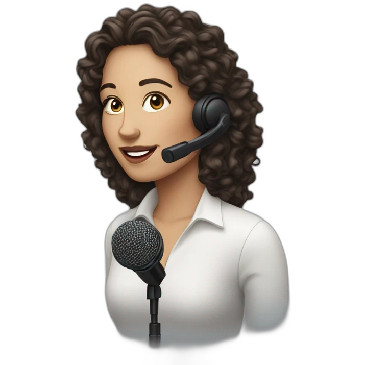 podcast host curly dark long hair white woman with podcast microphone emoji