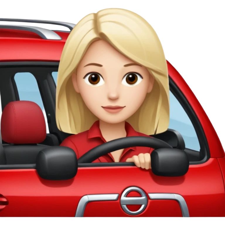A Beautiful Blonde driving a RED NISSAN ROGUE SUV emoji