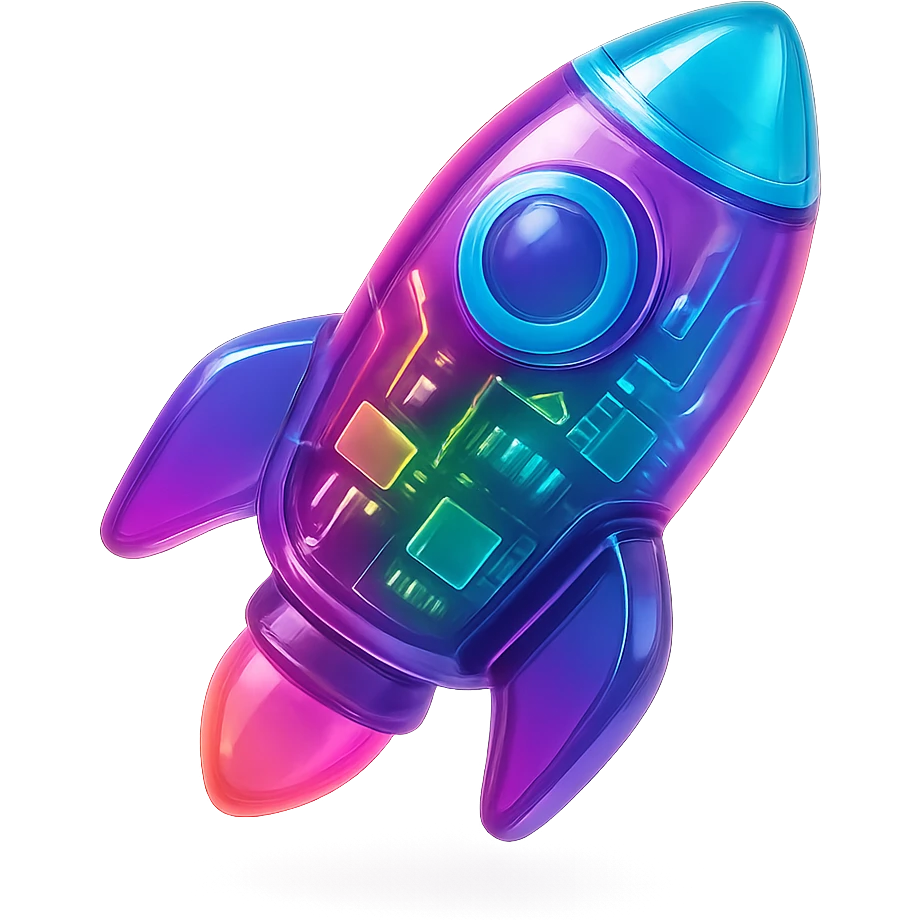 A rocket icon with a futuristic, high-tech design, showcasing advanced technology and vibrant, neon colors. emoji