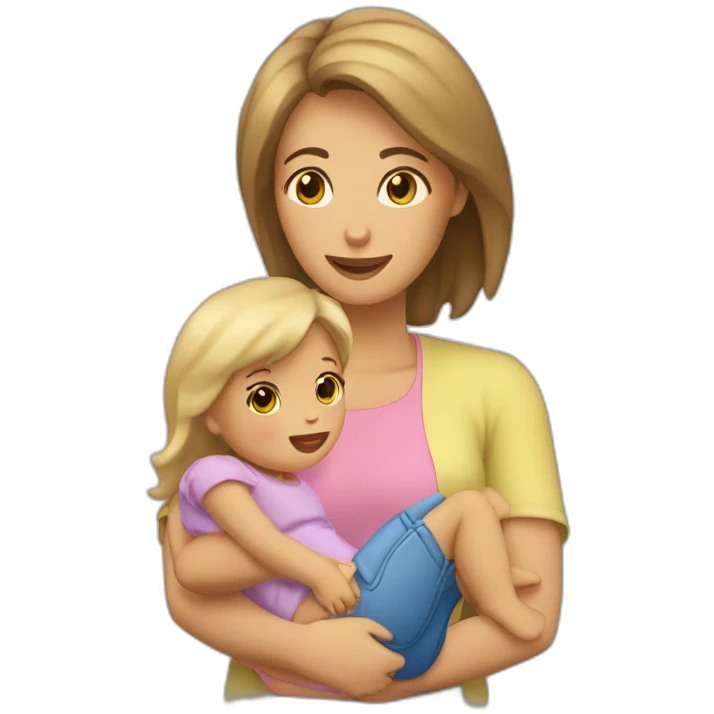 Maman brune qui fait un câlin à ça fille blonde emoji