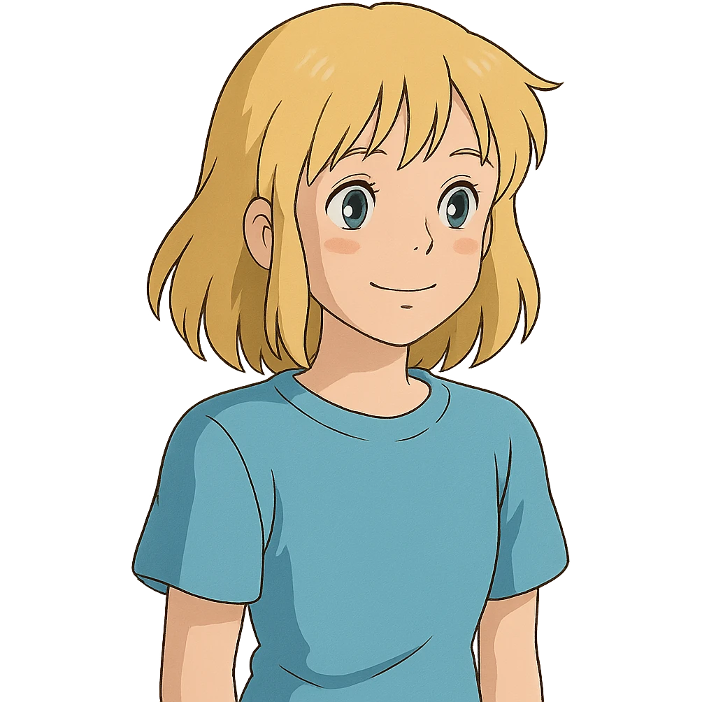 ghibli style blonde girl wearing a t-shirt emoji