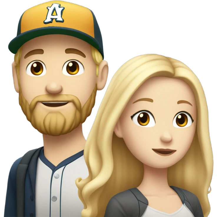 White girl with blonde hair with white boy with a beard and baseball hat emoji