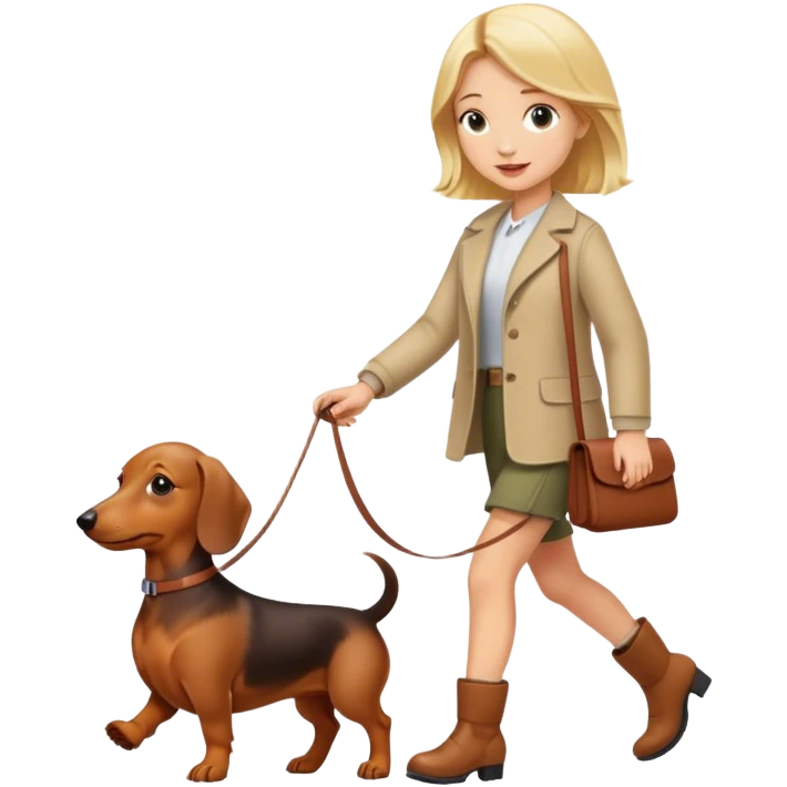 blonde girl walking with dachshund emoji