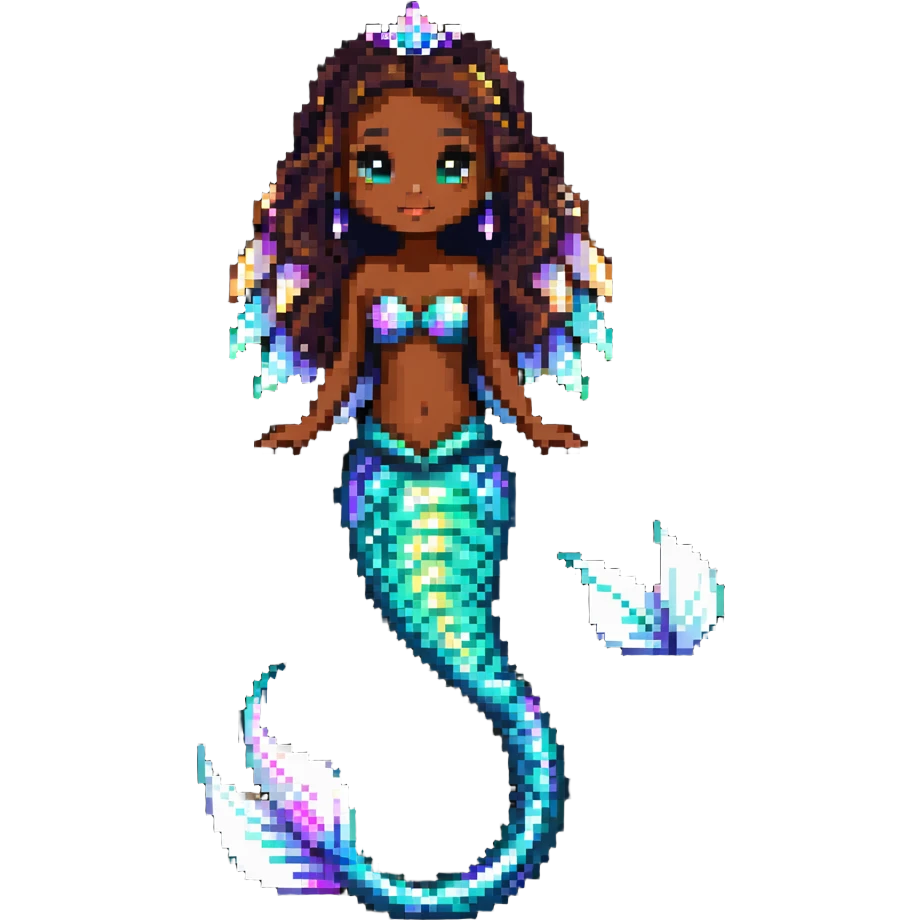 Mermaid princess with dark brown skin and shimmering iridescent tail scales emoji