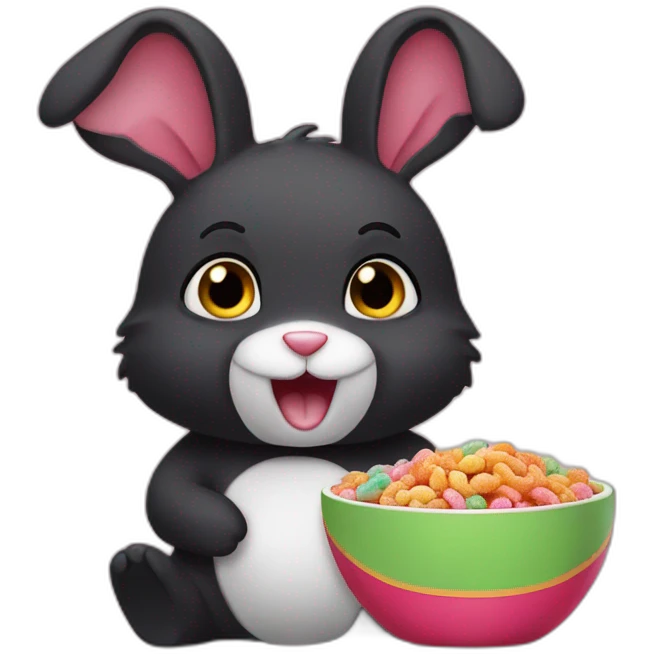 Little black rabbit eating frootloops emoji