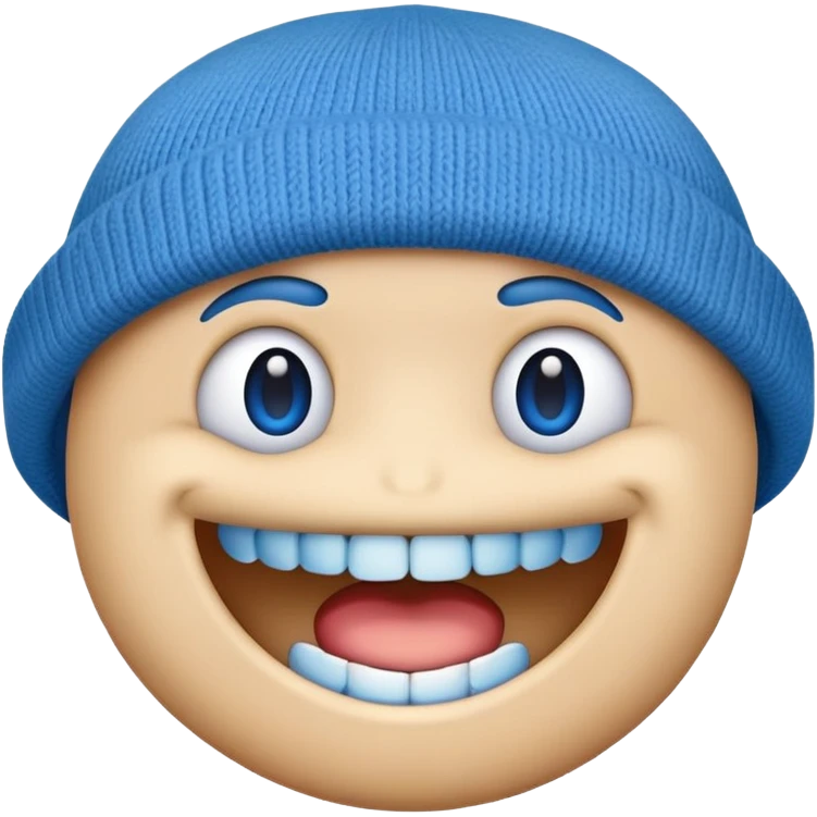 Blue emoji with teeth to with Beanie  emoji