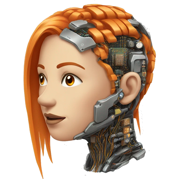 Head of female cyborg with orange hair and circuits emoji