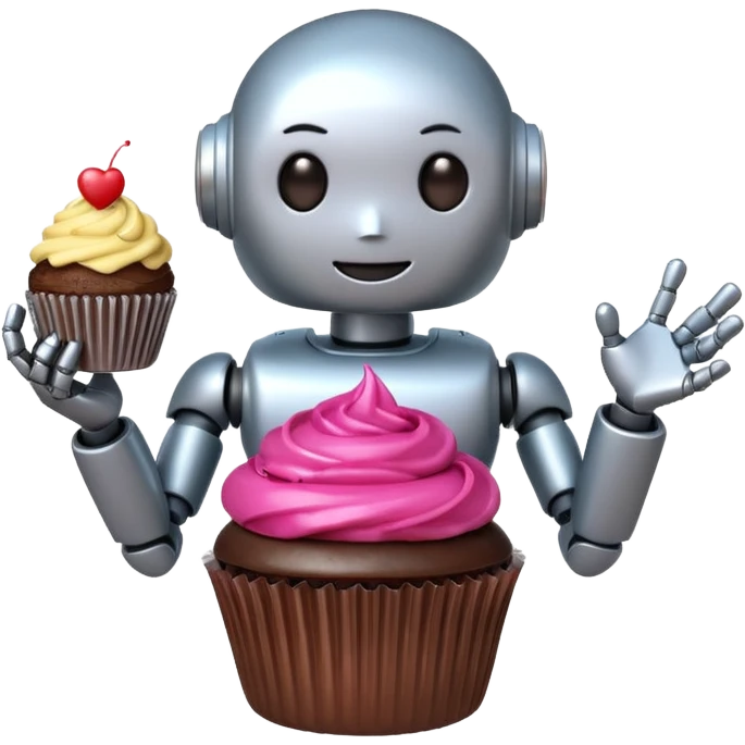 The cute robot is holding dessert in its hands, 3d emoji emoji
