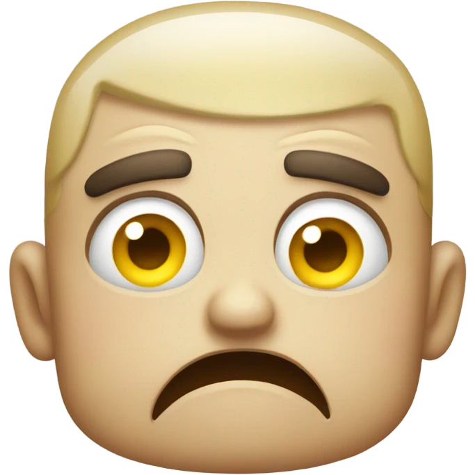 Angry emoyi jellow dot eyes only on one side beside and behind eachother giving a look of annoyed brows pulled up lips pouting a bit emoyi look emoji