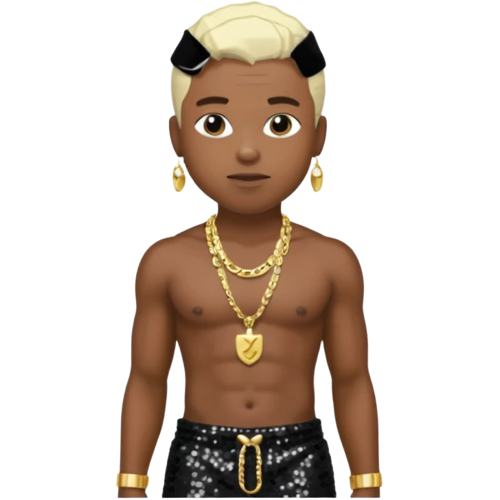 Sisqó with black sequin baggy pants, shirtless with necklace, dark skin, platinum blonde hair emoji