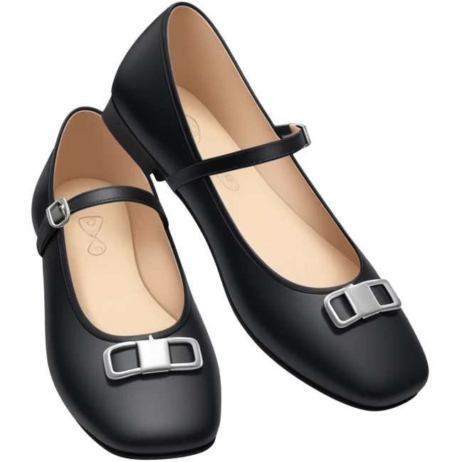 Black square-toed ballet flats with strap and tiny silver buckle emoji