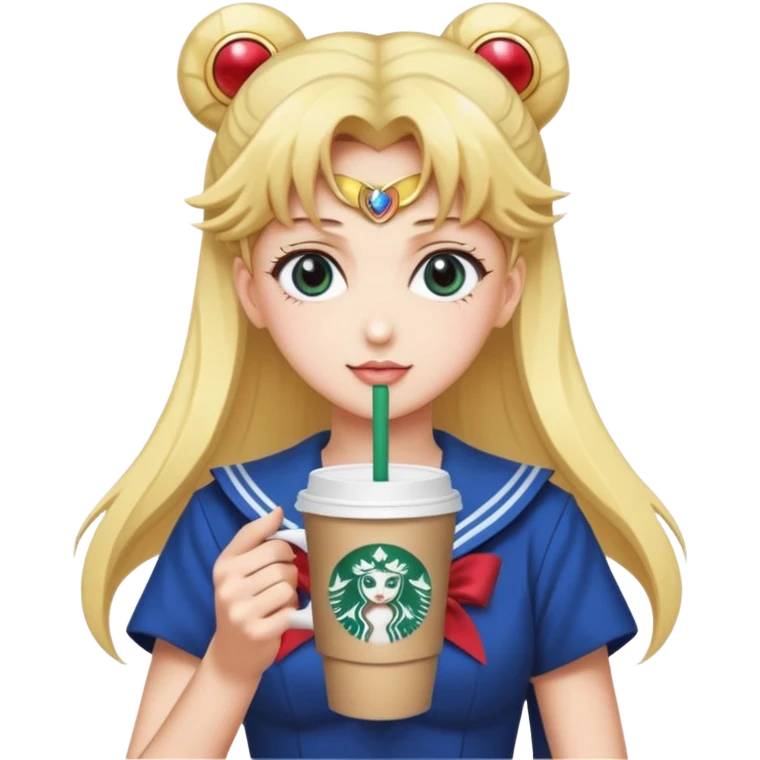 A sailor moon anime and hand and coffee and Starbucks emoji
