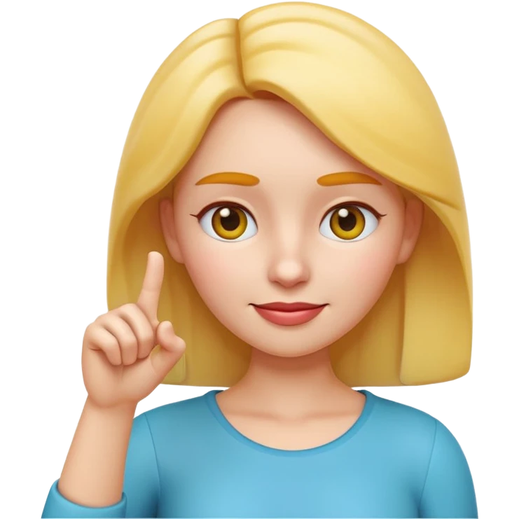 Apple-style 3D emoji of a cartoon woman pointing to her forehead with one finger, friendly expression, clean and colorful design, no background. emoji