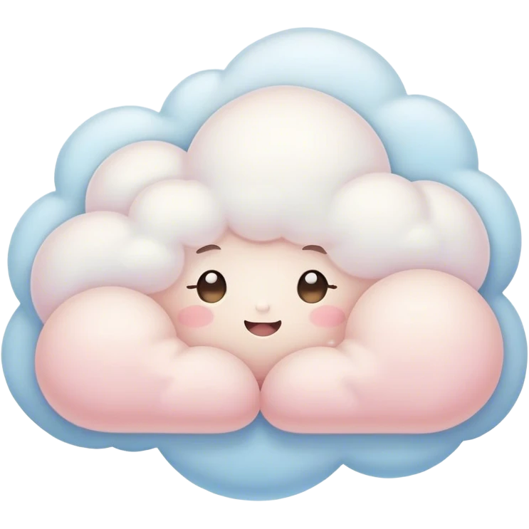 Cinematic tiny snuggly cloud, soft fluffy texture, gentle glowing edges, cute blushing cheeks, floating peacefully in a pastel sky, warm and dreamy. emoji