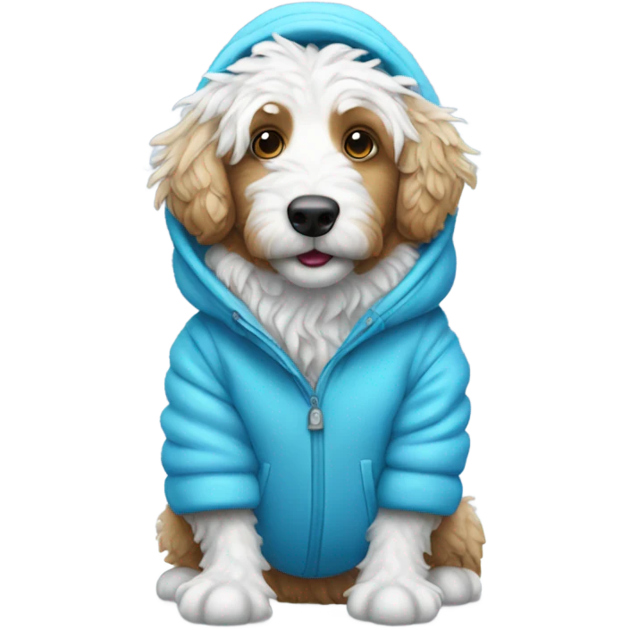 upright walking Aussie doodle in a snow suit emoji