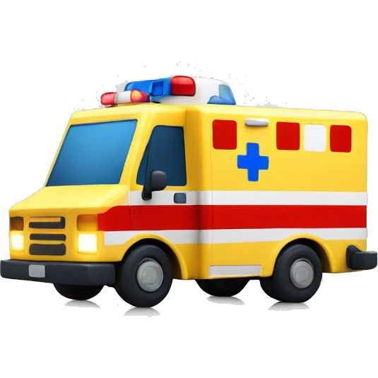 yellow ambulance with red an white squares and blue lights emoji