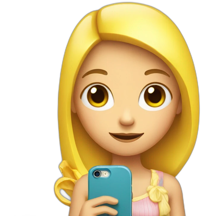 girl holding a banana like a cell phone emoji