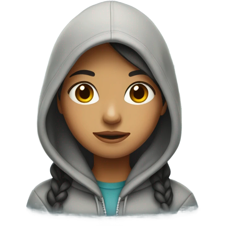 Girl wearing a hoodie that says maya emoji