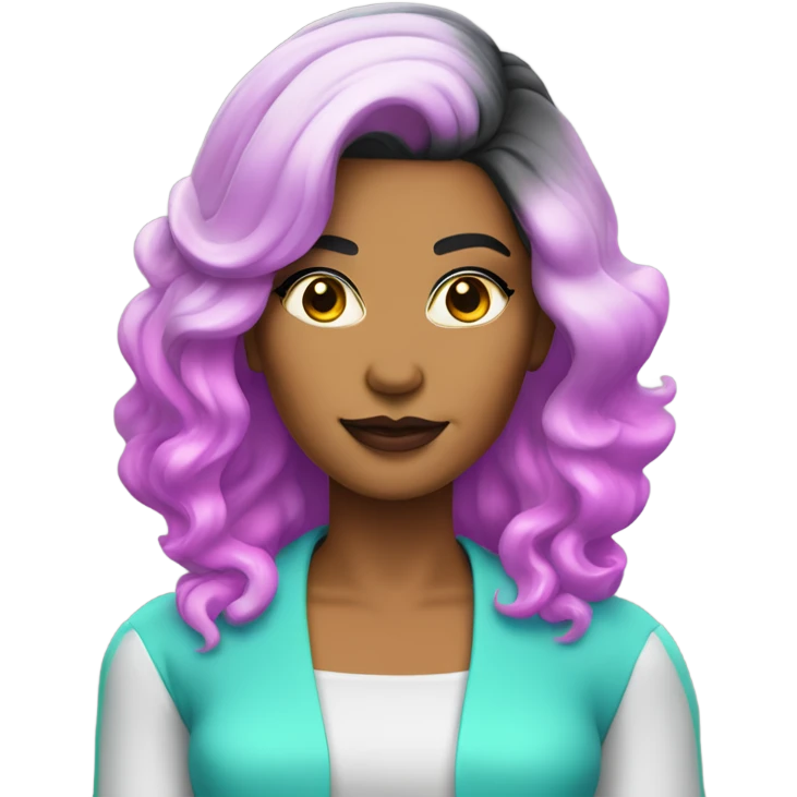 Tanned woman with black hair dressed in 1980s neon hair, makeup, and attire  emoji