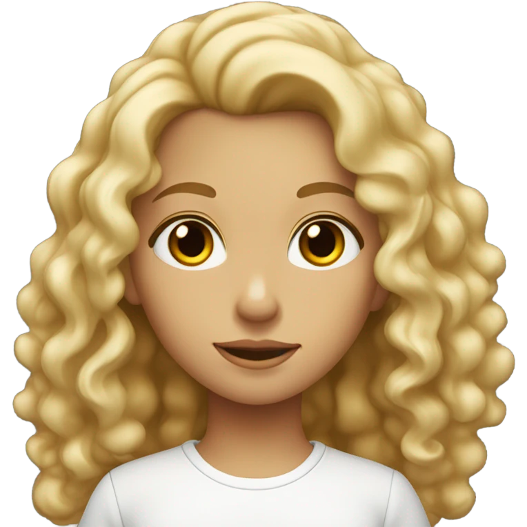 girl with blonde curly/wavy hair tanned with hazel eyes and white shirt emoji
