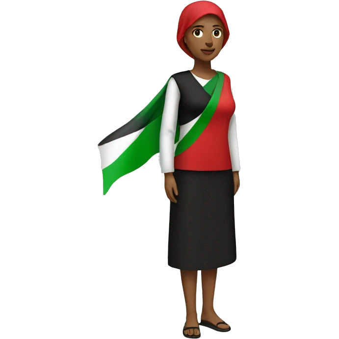 Woman standing wearing red green and black like Palestine emoji