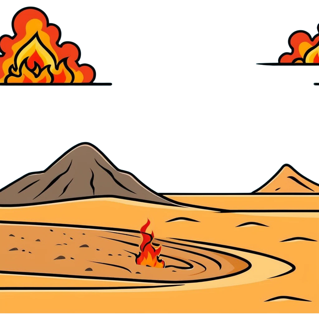 hot burning sand with flames and smoke rising from desert ground emoji