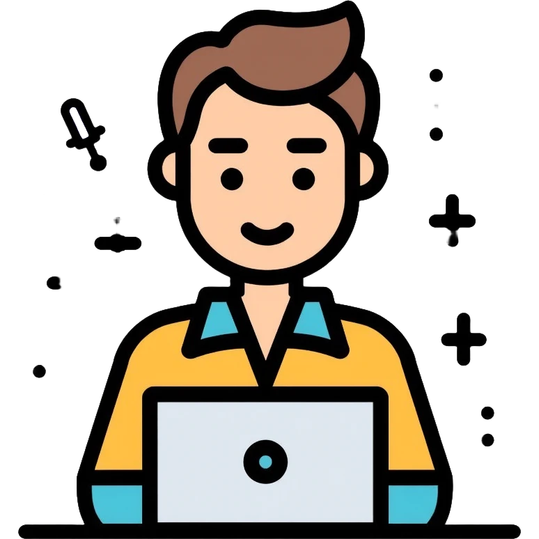Junior IT Specialist with small laptop, single monitor, basic tools emoji