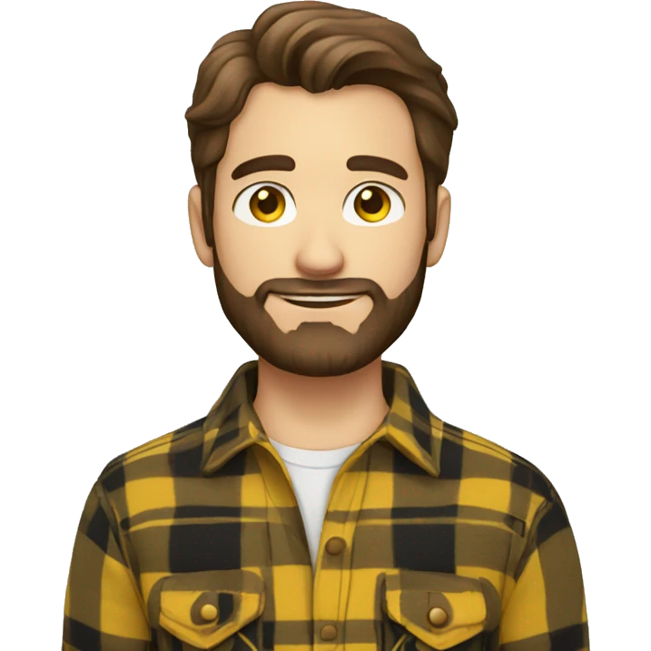 Man with a beard and brown hair wearing a yellow and black plaid flannel shirt emoji