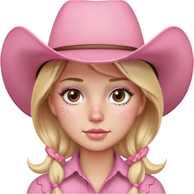 Blonde girl brown eyes pink cowboy hat lashes blush freckles emoji
