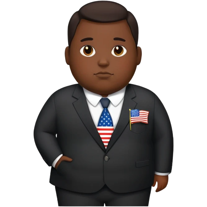overweight person in dark suit with US flag pin emoji