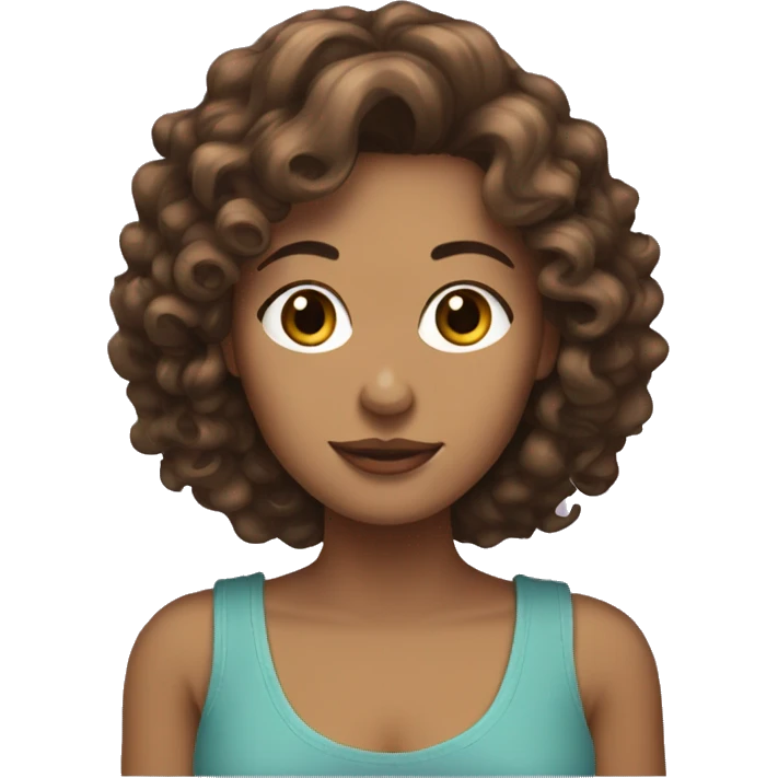 white women with curly medium length brunette hair, holding a yorkie dog emoji