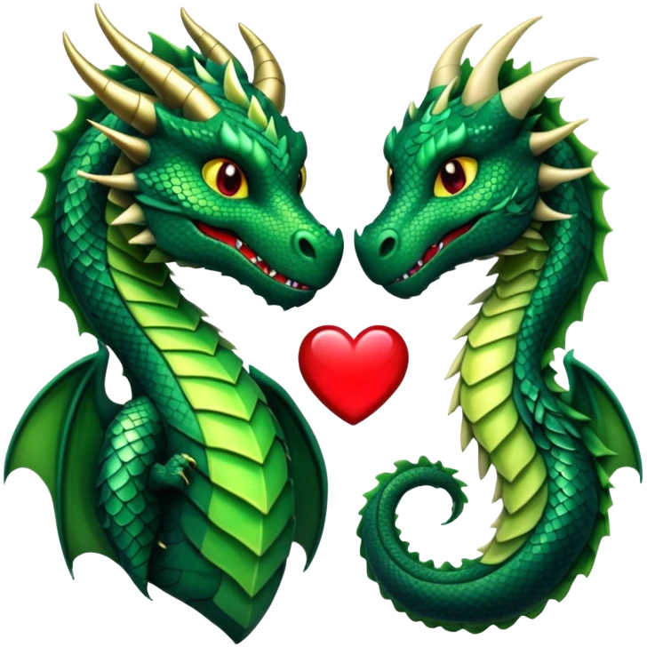 Black dragon on left, heart in middle, green dragon on the right  emoji
