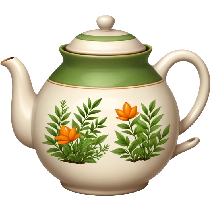 teapot with green herbs and orange tea inside  emoji