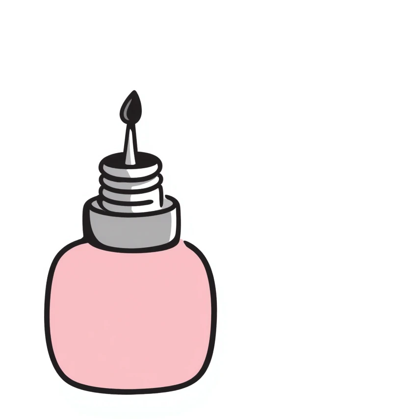 nail polish bottle with brush in pastel colors dd9fb0 ffc6d3 a3bfc9 c4bee2 f1b091, hand-drawn doodle style emoji