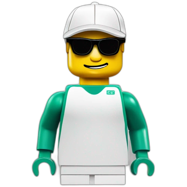 Lego head of tennis player in sport  sunglasses and sport cap emoji